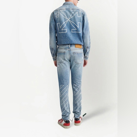 Off-White Diagonal Stripe Distressed Jeans - Picture 8 of 15